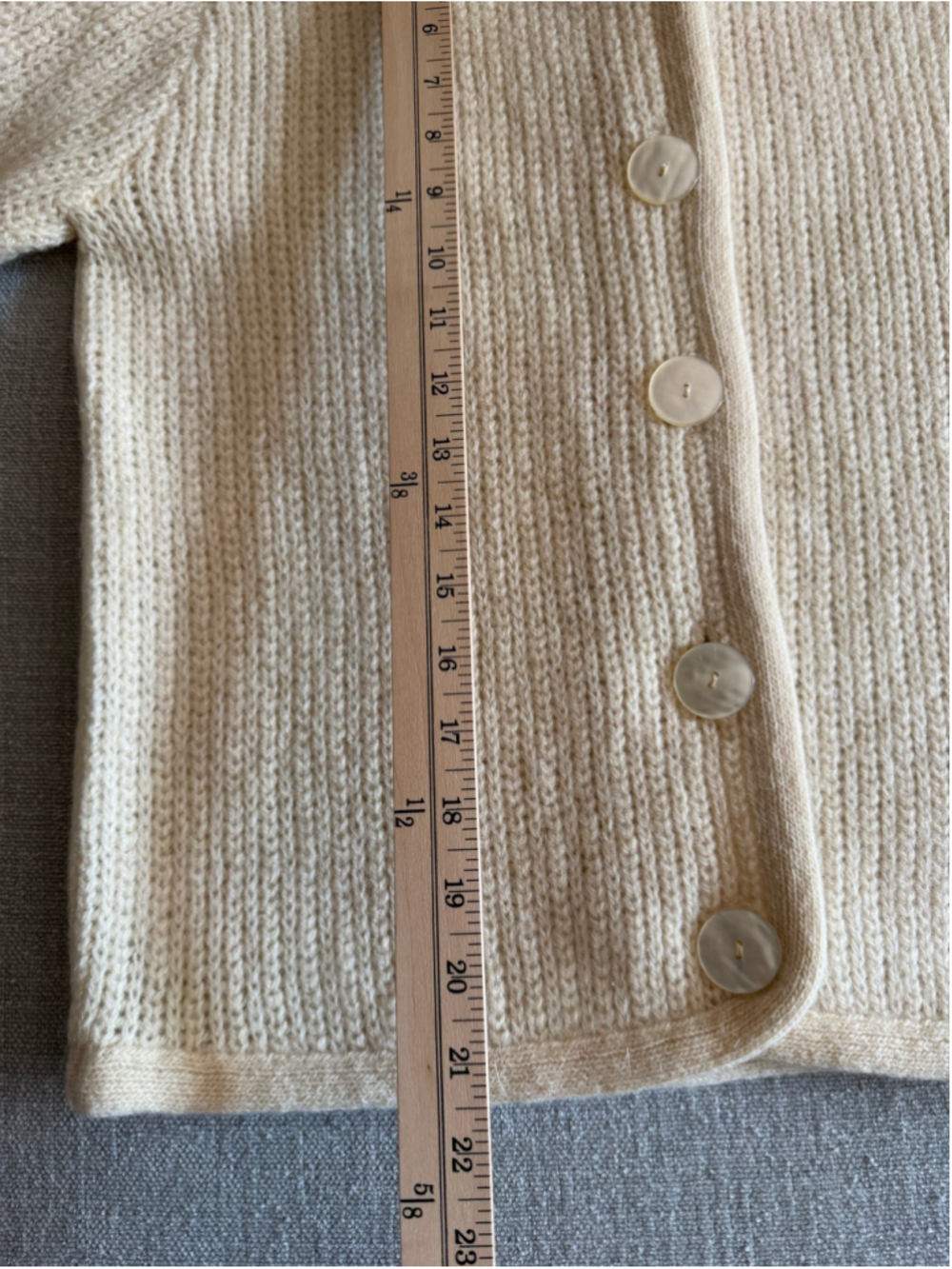 Vintage kenwyn mid century wool mohair button up crochet cream cardigan sweater - Picture 6 of 8